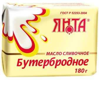 Масло сливочное ЯНТА Бутербродное 61,5% 180г  Продукт без ЗМЖ