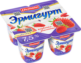 Йогурт EHRMANN Эрмигурт Экстра Сливочный 7,5% Клубника-Земляника 100г БЗМЖ
