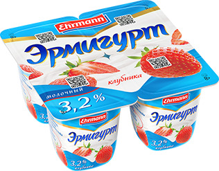 Йогурт EHRMANN Эрмигурт молочный 3,2% Клубника 100г БЗМЖ