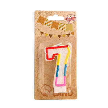 Свеча д/торта с блестками «Блестящий ободок» цифра "7" 7см 403537