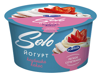 Йогурт Экомилк Solo 4.2% с клубникой и кокосом 130гр