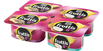 Продукт йогуртовый без ЗМЖ FRUTTIS суперэкстра 8% банана-сплит/пинаколада ванночка 115г