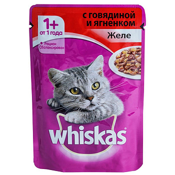Корм WHISKAS Желе Говяд/ягненок 75г