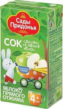 Сок САДЫ ПРИДОНЬЯ д/малышей Яблочный пр.отжима с 3мес 0,125л т/п