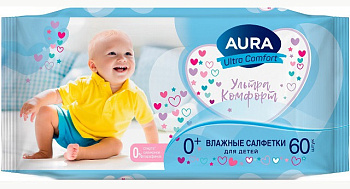Салфетки влажные детские AURA ULTRA COMFORT 60шт