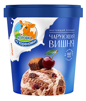 Мороженое КОРОВКА ИЗ КОРЕНОВКИ пломбир шоколад. вишней и крошкой шоколад. печенья  300гр бум.ведро П