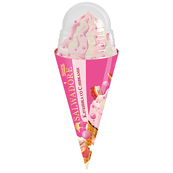 Мороженое ПОЛЯРИС Рожок Salwadore ваниль 12% с наполн.клубника со слив. топингом 130г