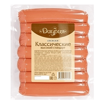 Сосиски ДАУРИЯ Классические высокий стандарт 300г в/у