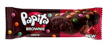 Кекс PAPITA BROWNIE с какао-глазурью,вишневой начинкой и цветным драже 40г