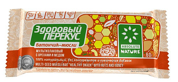Батончик-мюсли ЗДОРОВЫЙ ПЕРЕКУС с орехами и медом 55г