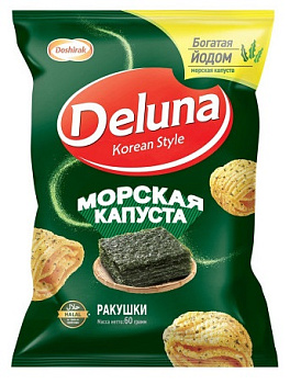 Снэки кукурузные DELUNA Ракушки со вкусом морской капусты 60г