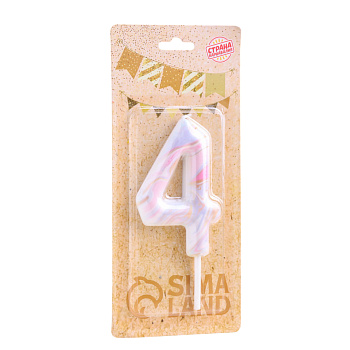 Свеча в торт "Белый мрамор" цифра "4" ГИГАНТ 9см 6990823