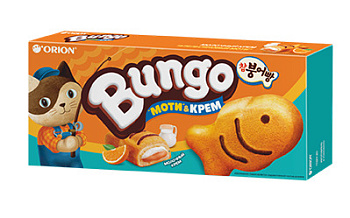 Пирожное бисквитное BUNGO с двойной начинкой со вкусом молока и апельсина 120г