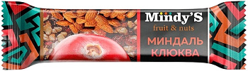 Батончик Mindy's Ореховый с фруктами Миндаль-Клюква 35г