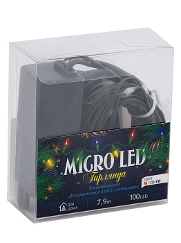 Гирлянда Моя Ёлочка электр l=7.9м 100microLED 8 реж мультиколор арт.10922-3807 Код271893