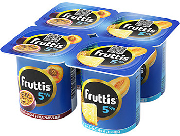 Продукт йогуртовый без ЗМЖ FRUTTIS сл лакомство 5% Персик-Маракуйя/Ананас-дыня 115г