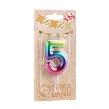 Свеча в торт "Акварель" цифра 5 5,5см 120317