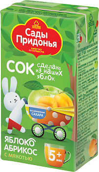 Сок САДЫ ПРИДОНЬЯ д/малышей Яблоко/абрикос с мякотью с 5мес 0,125л т/п