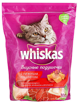 Корм WHISKAS Вкусные подушечки говядина/кролик 800г