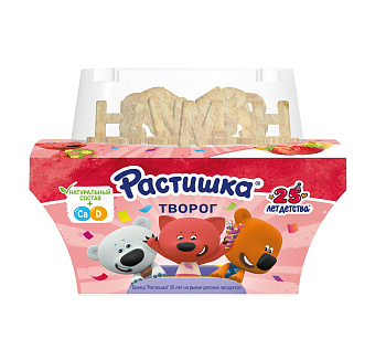 Творог РАСТИШКА клубника-банан с печеньем Буквы 108г Продукт без ЗМЖ