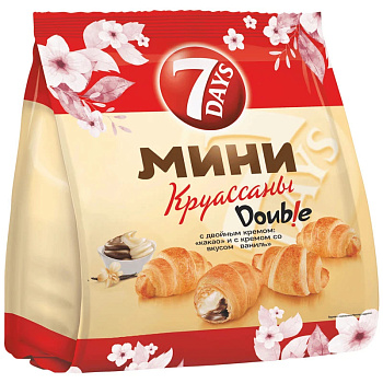 Мини круассаны 7DAYS c двойным кремом какао и с кремом со вкусом ваниль 265г 