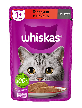 Корм WHISKAS паштет говяд/печень 75г