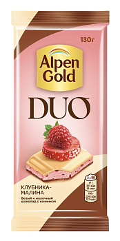Шоколад белый и молочный ALPEN GOLD с клубничной начинкой, с кусочками клубники и малины 130г