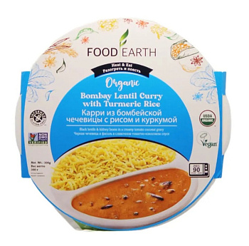 FOOD EARTH Карри из бомбейской чечевицы с рисом и куркумой 300г