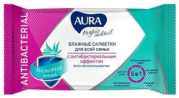 Салфетки влажные AURA Tropic Cocktail с антибак эффектом 15шт