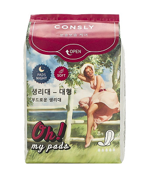 Прокладки гигиенические CONSLY ночные Oh! My Pads Flowers, 8 шт