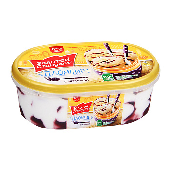 Мороженое ЗОЛОТОЙ СТАНДАРТ Пломбир с черникой 475г Продукт без ЗМЖ