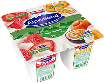 Йогурт АЛЬПЕНЛЕНД фруктовый 0,3% клубника/персик-маракуйя 95г без ЗМЖ