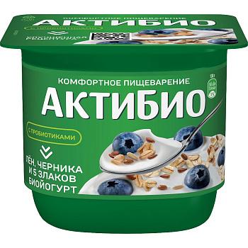 Биойогурт АктиБио черника-5злаков-сем.льна  3% 130г без ЗМЖ
