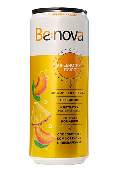 Напиток BE:NOVA Пребиотик Плюс со вкусом персика и ананаса с/газ 0,33л ж/б