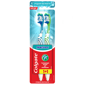 Зуб.щетка COLGATE МаксБлеск с полирующей звездой 1+1 средняя жесткость 21207