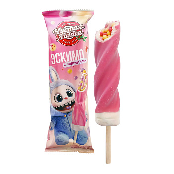 Мороженое СПИРОЛЛО пломбир с шариками в глазури с аром. малины эскимо 70гр