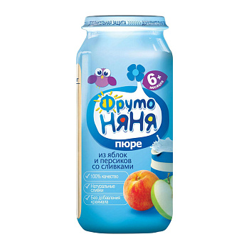 Пюре ФРУТОНЯНЯ из яблок и персиков со сливками с 6мес 250г с/б