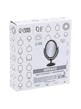 Зеркало настольное(ножка) овал (2) с/увел АЖУР 8,8*12,2/12,5*19,5см пластик черный к/короб QF 469874