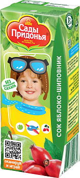 Сок САДЫ ПРИДОНЬЯ д/малышей Яблоко/шиповник с 6мес 0,2л т/п