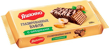 Вафли ЯШКИНО в шок глазури с орешками 200г