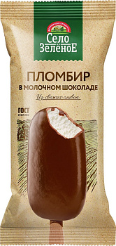 Мороженое эскимо Село зеленое пломбир с аром. ванили в молочном шоколаде 15% 80гр