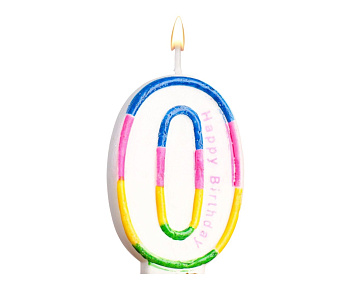 Свеча для торта цифра "0" цветная полосочка 635615