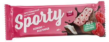 Батончик протеиновый  Sporty глазированный кокос-малина 40г
