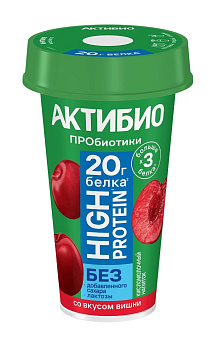 Напиток кисломочный АКТИБИО высокобелковый безлактозный со вкусом вишни 1,5% 190г