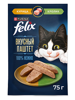 Корм FELIX Вкусный паштет д/кошек курица/кролик 75г