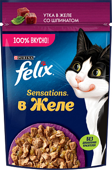 Корм FELIX Sensations Утка-шпинат 75 г
