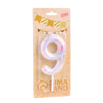 Свеча в торт "Белый мрамор" цифра "9" ГИГАНТ 9см 6990828