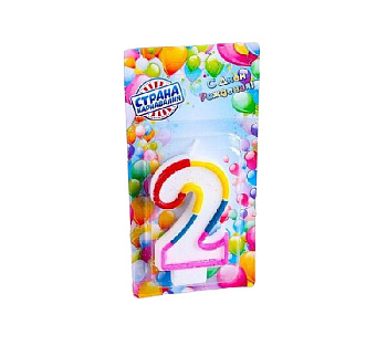 Свеча для торта цифра "2" ободок радуга блестка 403532