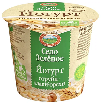 Йогурт Село зеленое Отруби-злаки-орехи 3,5% пл/ст 120г
