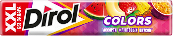 Жевательная резинка DIROL COLORS XXL ассорти фрукт вкусов б/с 18г